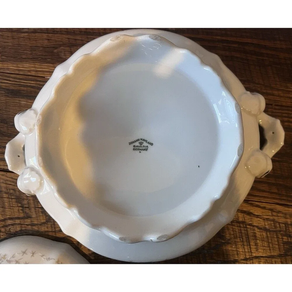 Vintage Johann Haviland Floral Splendor 8.5” Platinum Trim Covered Dish Bavaria